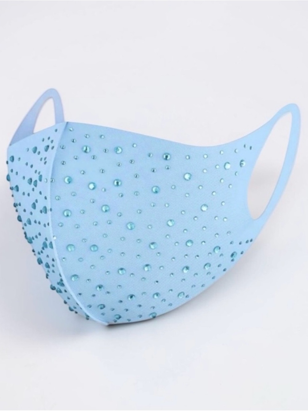 Light Blue Rhinestone Face Mask Crystal Embellished Glam Party NWT